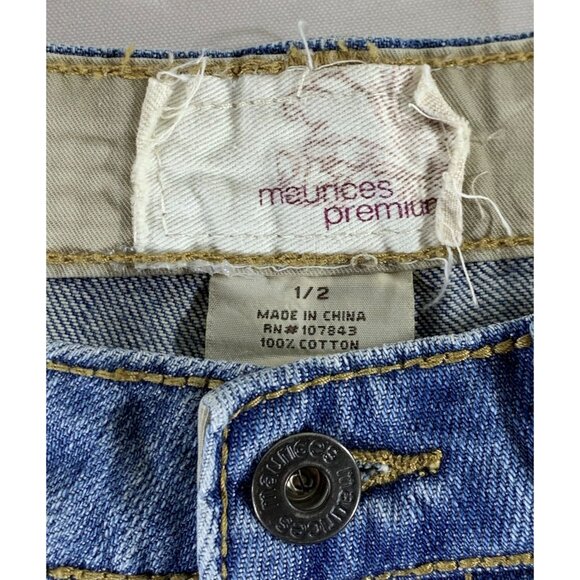 Vintage-Look Maurices Juniors Denim Shorts Frayed Hem Buttoned Pockets Size 1/2 - Picture 3 of 11